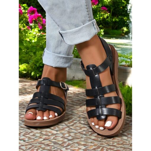 Women's Comfortable Black Gladiator Sandals Perfect for Beach Vacations and Casual Wear 2025