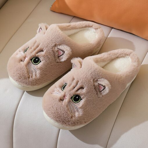 Women's Plush Cat Face Slippers - Cozy Indoor Furry Slippers with Cute Ears and Embroidery for Winter Home Wear 2025 - Image 5