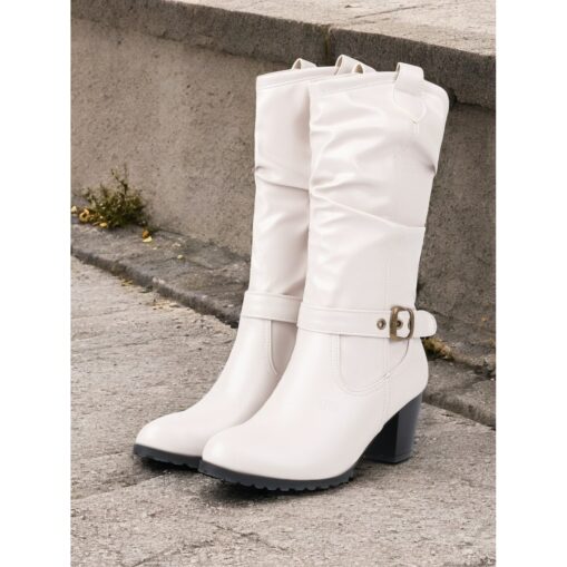 Women's Brown Knee-High Boots with Buckle Details and Block Heels – Classic and Versatile Footwear for Casual and Fall Outfits 2025 - Image 3