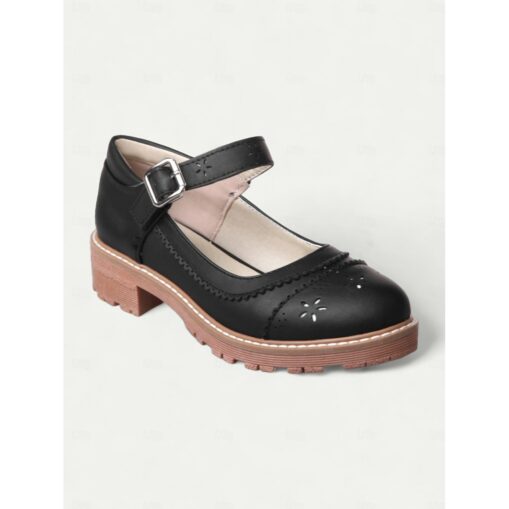 Women's Vintage Mary Jane Flats - Grey Leather with Cutout Floral Design and Buckle Strap, Perfect for Casual and Formal Wear 2025 - Image 3