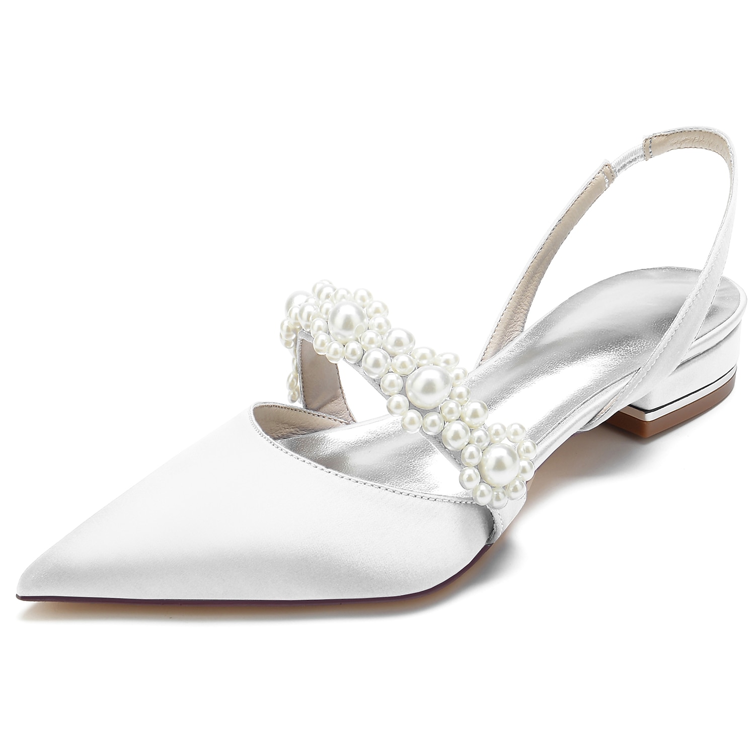 Elegant White Satin Women's Dress Shoes with Pearl Embellishments: Perfect Low Heel Sandals for Weddings and Special Occasions 2025 - Image 4