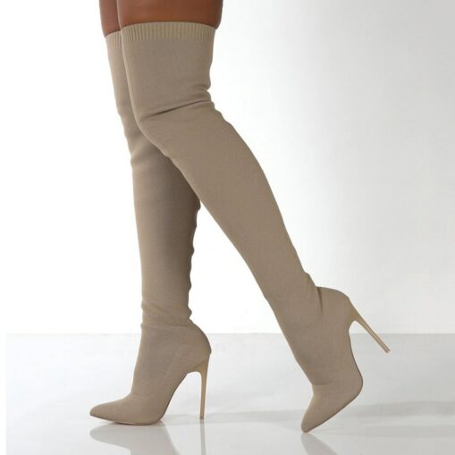 Women's Over-the-Knee Stiletto Boots with Stretch Fabric, Sleek Thigh-High Style for Evening Wear and Club Outfits 2025 - Image 2