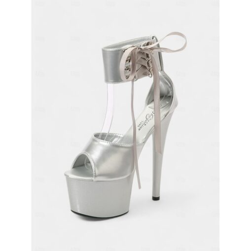 Black Patent Leather Platform Sandals with Lace-Up Ankle Straps – Sexy Women's High Heel Shoes for Club and Dance 2025 - Image 5