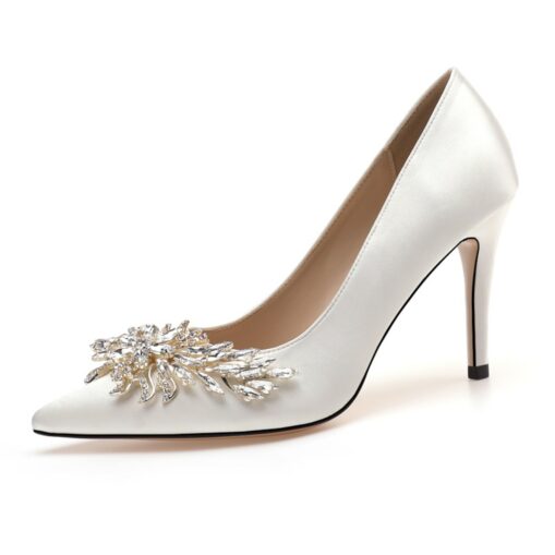 Women's Pink Satin High Heels – Elegant Rhinestone Embellished Pumps for Bride, Weddings, and Special Occasions 2025 - Image 2