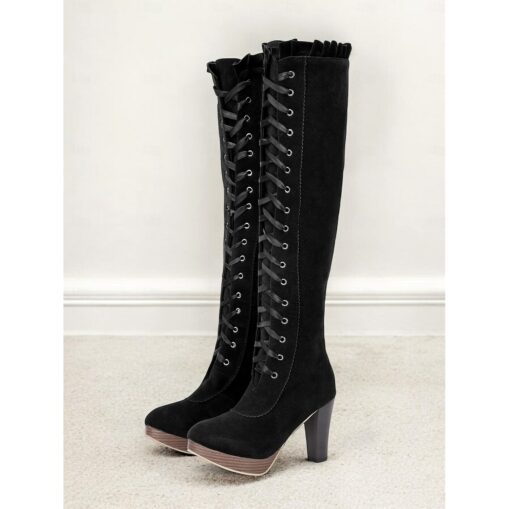 Women's Brown Victorian Lace-Up Knee-High Boots - Retro Style with Platform Heel, Perfect for Cosplay and Vintage-Inspired Outfits 2025 - Image 2
