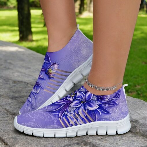 Floral Print Flyknit Sneakers with Breathable Upper, Lightweight Sole and Comfortable Fit for Casual Walks and Outdoor Activities 2025 - Image 3