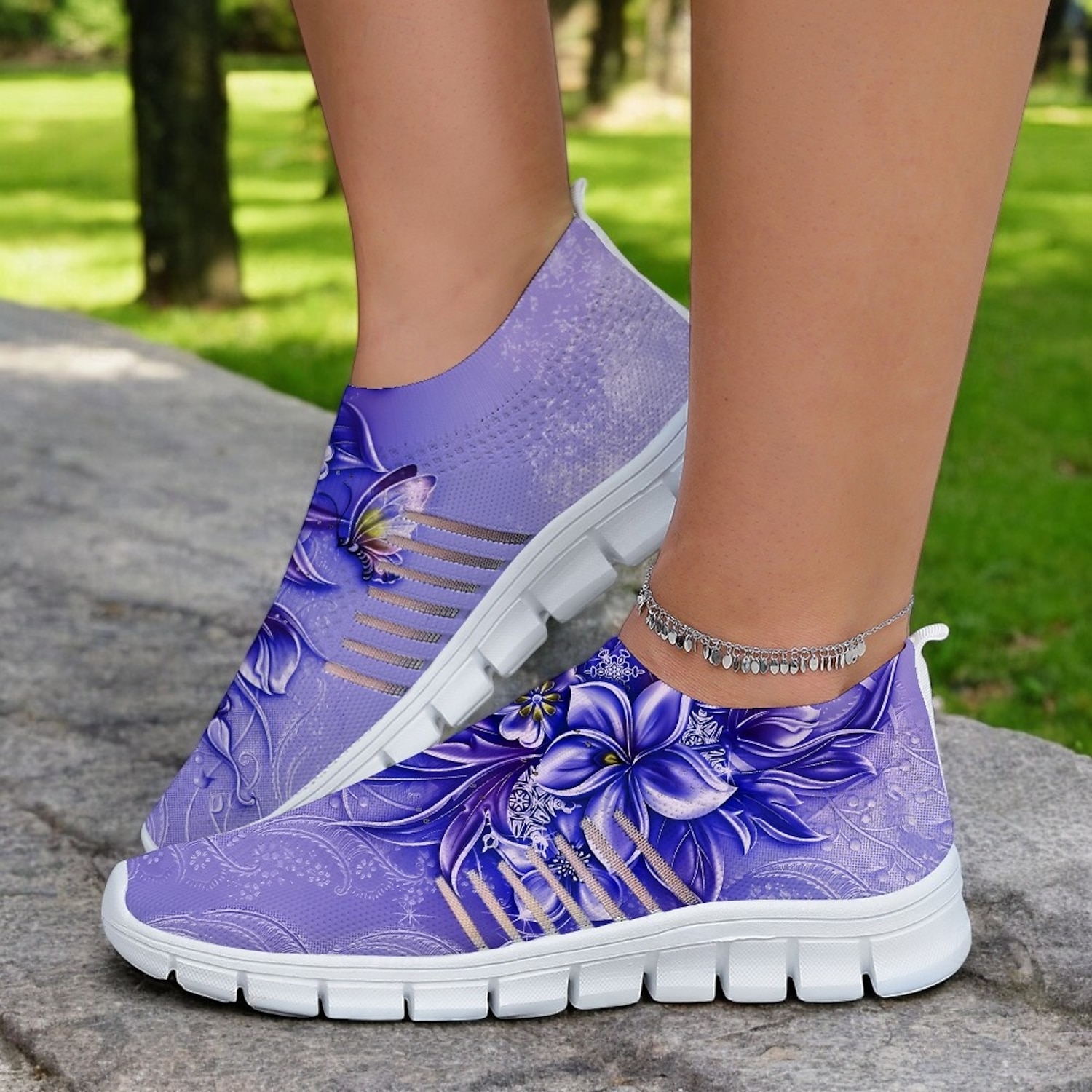Floral Print Flyknit Sneakers with Breathable Upper, Lightweight Sole and Comfortable Fit for Casual Walks and Outdoor Activities 2025 - Image 3