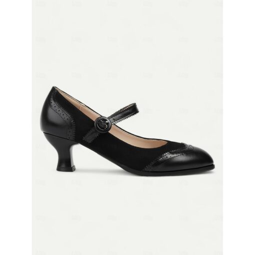 Vintage-Inspired Burgundy & Brown Leather Mary Jane Heels for Women, Perfect for Work and Special Occasions 2025 - Image 2
