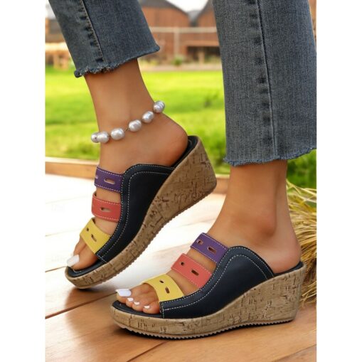 Multi-Colored Wedge Sandals for Women – Stylish Open-Toe Slide Sandals with Comfortable Platform for Casual Summer Outfits 2025 - Image 4