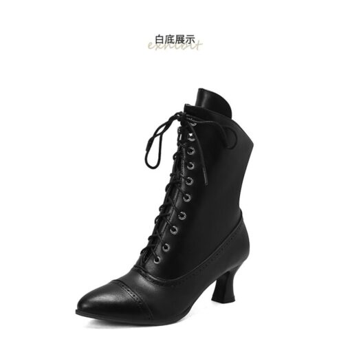 Women's Victorian Lace-Up Ankle Boots – Retro Faux Leather Heeled Boots for Cosplay, Parties, and Daily Wear 2025