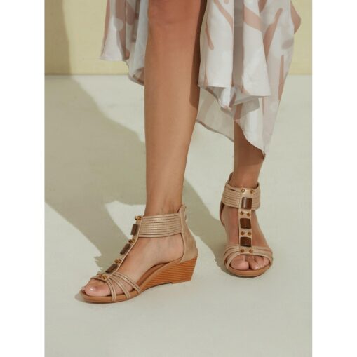 Women's Boho Wedge Sandals – Open-Toe Summer Shoes with Beaded Accents and Adjustable Strap for Casual and Beach Wear 2025