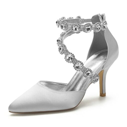 Purple Satin Women's High Heel Shoes with Rhinestone Embellishments and Ankle Straps for Weddings and Formal Events 2025 - Image 3