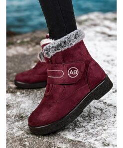 Women's Burgundy Winter Snow Boots with Faux Fur Lining, Velcro Strap, and Non-Slip Sole - Warm and Comfortable Footwear for Cold Weather 2025
