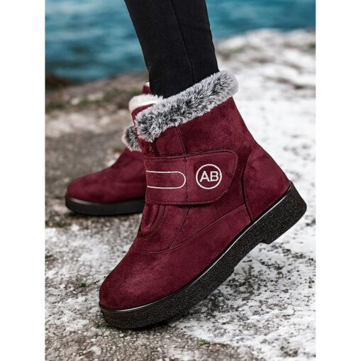 Women's Burgundy Winter Snow Boots with Faux Fur Lining, Velcro Strap, and Non-Slip Sole - Warm and Comfortable Footwear for Cold Weather 2025