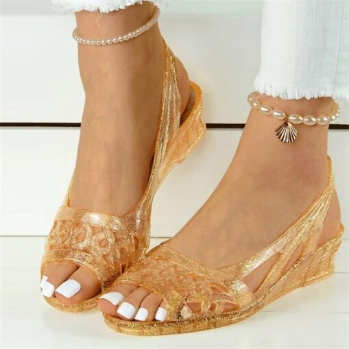 Sparkling Silver Glitter Women's Jelly Sandals - Elegant Slip-On Style with Rhinestone Embellishments, Perfect for Beach Weddings and Summer Parties 2 - Image 2