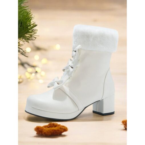 Women's Brown Ankle Boots with Fur Trim and Bow Details - Cozy and Stylish Footwear for Winter and Holiday Events 2025 - Image 4