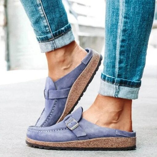 Women's Faux Suede Slip-On Loafers – Casual Comfort Flats with Buckle Detail and Cushioned Cork Sole for Everyday Wear 2025 - Image 5