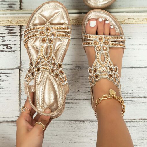 Women's Rhinestone Embellished Silver Sandals – Elegant Summer Flats for Beach, Weddings, and Casual Wear 2025 - Image 2