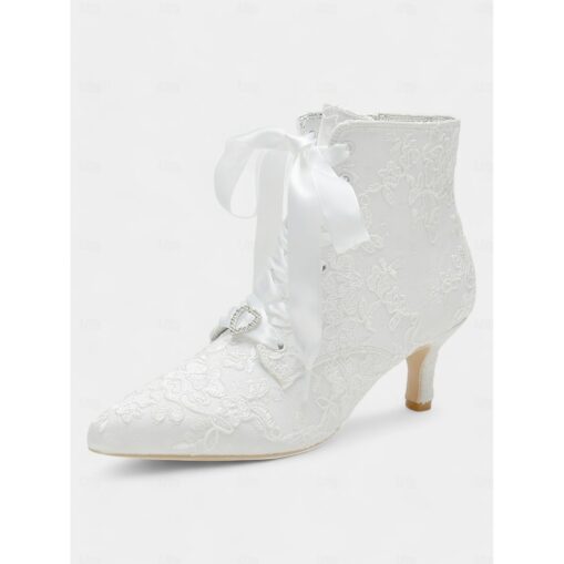 Women's Vintage Lace Ankle Boots with Satin Ribbon Laces and Kitten Heels – Elegant Bridal Shoes for Weddings and Victorian-Inspired Events 2025 - Image 5