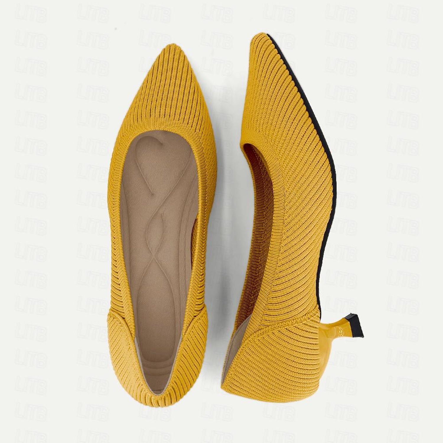 Women's Heels Plus Size Flyknit Shoes Outdoor Work Daily Striped Kitten Heel Pointed Toe Fashion Classic Comfort Walking Tissage Volant Loafer Almond - Image 3
