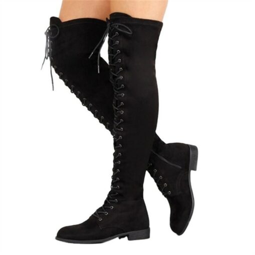 Women's Over-the-Knee Lace-Up Suede Boots with Flat Heel – Stylish and Comfortable for Casual and Winter Wear 2025