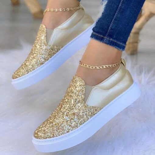 Women's Sneakers Bling Bling Shoes Plus Size Slip-on Sneakers Daily Sequin Flat Heel Round Toe Casual Glitter Loafer Black Golden Brown 2025 - Image 3