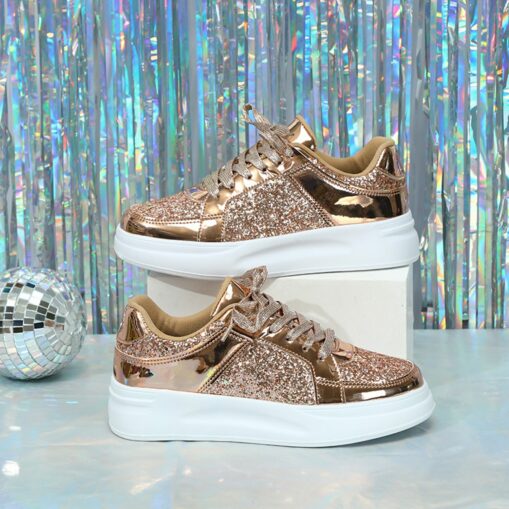 Women's Sparkly Pink Glitter Sneakers with Lace-Up Closure and Comfortable Sole - Perfect for Casual Wear and Parties 2025 - Image 4