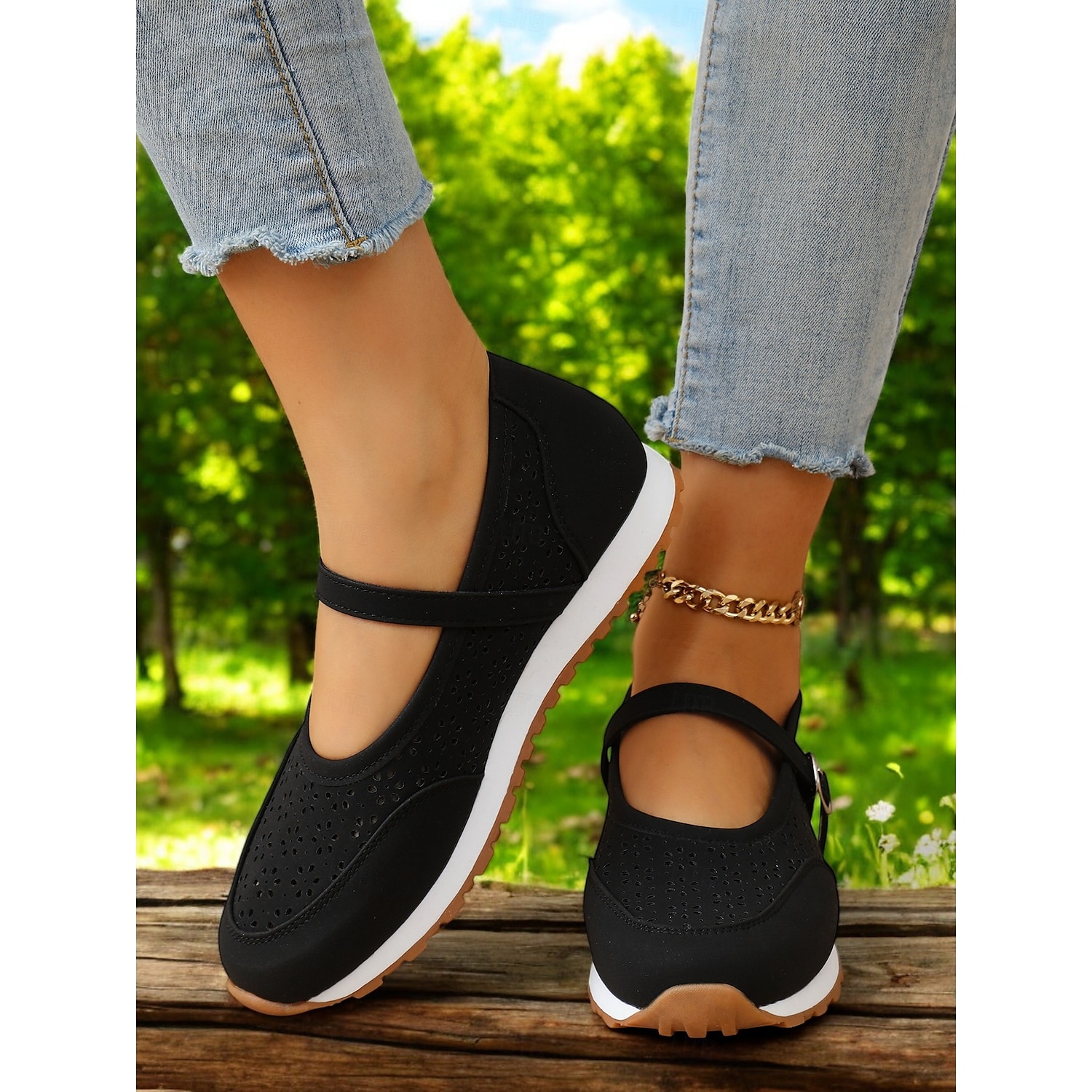Perforated Sneakers for Women – Stylish Walking Shoes with Strap Design and Comfort Fit, Ideal for Outdoor Activities and Everyday Wear 2025 - Image 4