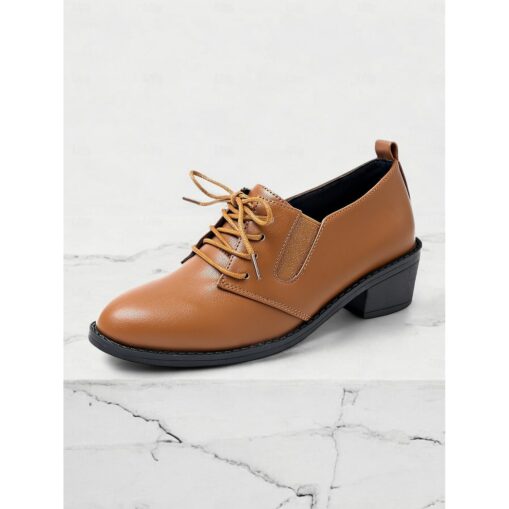 Women's Black Faux Leather Lace-Up Oxford Shoes with Low Block Heel - Classic Formal Shoes for Office and Everyday Wear 2025 - Image 2