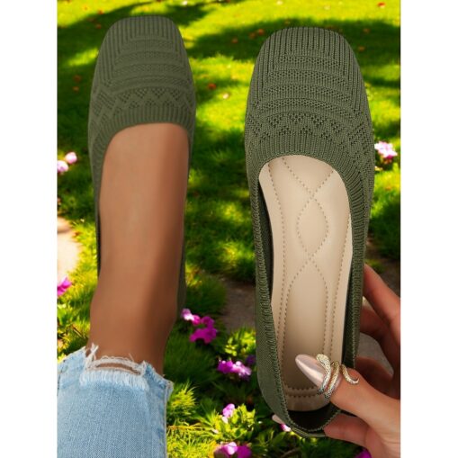 Women's Flats Flyknit Shoes Comfort Shoes Daily Travel Mother's Day Flat Heel Square Toe Casual Comfort Minimalism Tissage Volant Loafer Black Blue Da - Image 3