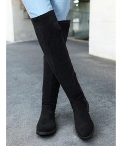 Women's Over-The-Knee Green Faux Suede Boots – Chunky Sole with Side Zipper for Casual Winter Fashion 2025