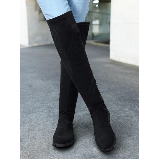 Women's Over-The-Knee Green Faux Suede Boots – Chunky Sole with Side Zipper for Casual Winter Fashion 2025