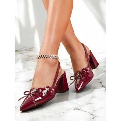 Women's Patent Leather Slingback Heels with Bow – Chic Pointed-Toe Pumps with Cutout Design for Party & Work 2025 - Image 3