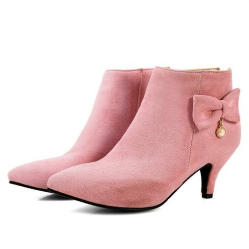 Women's Boots Heel Boots Daily Solid Colored Booties Ankle Boots Winter Bowknot Kitten Heel Pointed Toe Minimalism Nubuck Faux Suede Zipper Almond Bla - Image 2