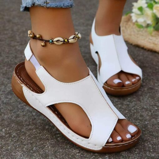 Women's Solid Color Wedge Heeled Sandals Casual Cutout Design Platform Shoes Comfortable Ankle Strap Sandals Green Brown Pink White Black Sandals 2025