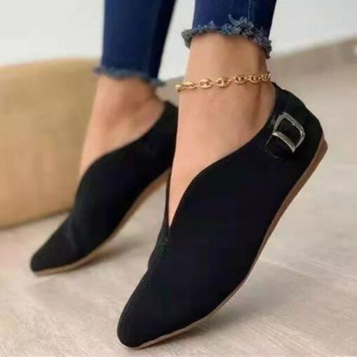 Women's Beige Suede Pointed-Toe Flats with Buckle Strap - Casual Slip-On Shoes for Everyday Wear 2025 - Image 2