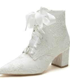 Women's Wedding Shoes Boots Ladies Shoes Valentines Gifts Heel Boots Party Booties Ankle Boots Bridal Shoes Bridesmaid Shoes Rhinestone Lace Embroider