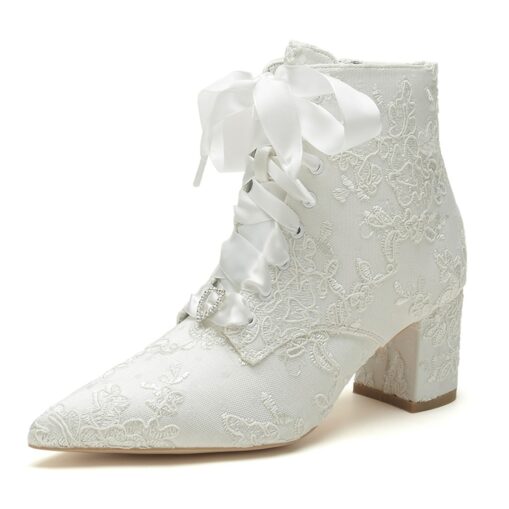 Women's Wedding Shoes Boots Ladies Shoes Valentines Gifts Heel Boots Party Booties Ankle Boots Bridal Shoes Bridesmaid Shoes Rhinestone Lace Embroider