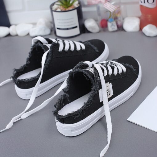 Women's Sneakers Slippers Slip-Ons Canvas Shoes Comfort Shoes Outdoor Daily Solid Color Summer Lace-up Flat Heel Round Toe Casual Minimalism Canvas Lo