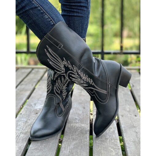 Women's Western Cowboy Boots – Classic Mid-Calf Brown Faux Leather with Embroidered Design, Perfect for Casual Wear, Festivals, and Country Outfits 20