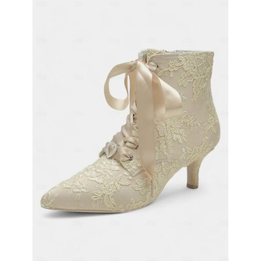 Women's Vintage Lace Ankle Boots with Satin Ribbon Laces and Kitten Heels – Elegant Bridal Shoes for Weddings and Victorian-Inspired Events 2025 - Image 2