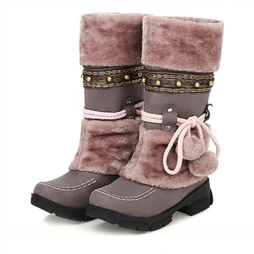 Women's Winter Faux Fur Boots - Warm Snow Boots with Pom Pom and Embellished Design for Casual and Outdoor Wear 2025 - Image 4