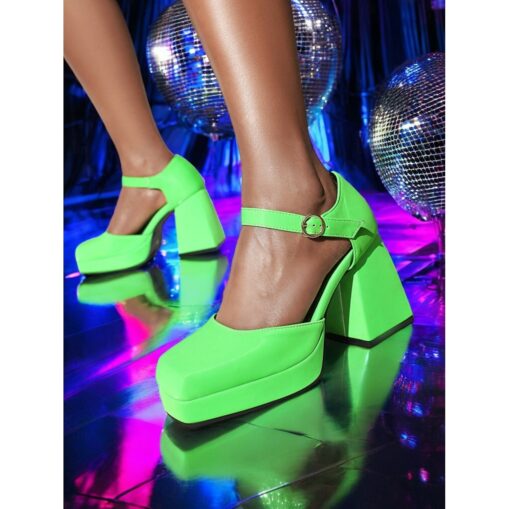 Women's 1980s Pink Platform Heels with Square Toe and Ankle Strap – Bold and Stylish Footwear for Parties, Night Outs, and Trendy Events 2025 - Image 2