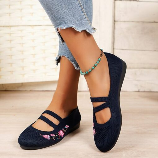 Women's Flats Plus Size Comfort Shoes Daily Summer Embroidery Flat Heel Round Toe Casual Minimalism Tissage Volant Loafer Wine Black Dark Blue 2025