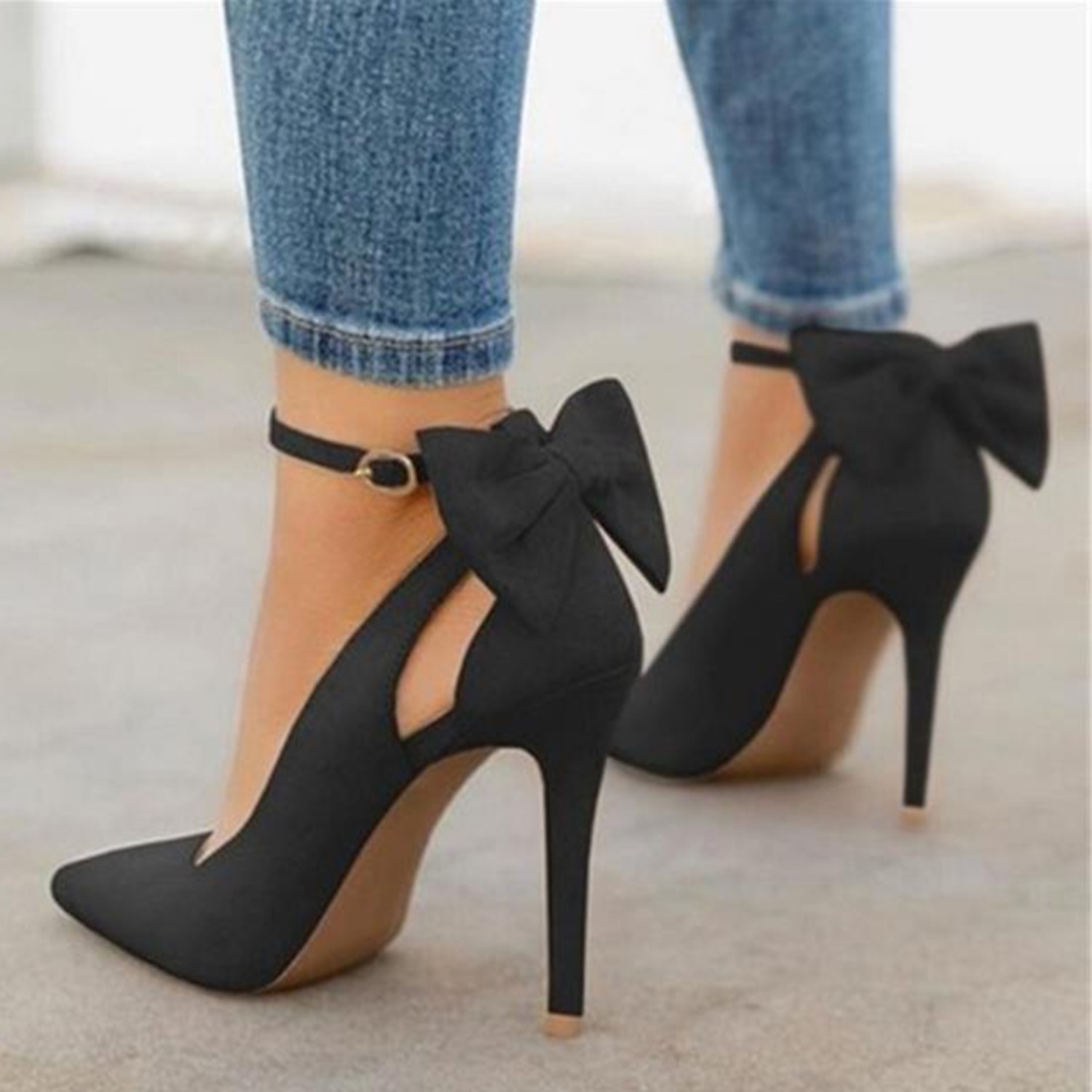 Women's Red Stiletto Heels with Bow Detail and Ankle Strap - Elegant Suede Party Pumps 2025 - Image 3