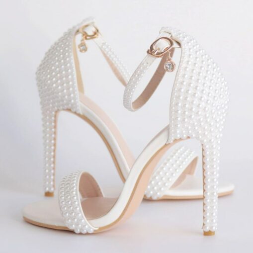 Women's Wedding Shoes Elegant Pearl-Embellished High Heel Sandals – Perfect for Wedding and Formal Events 2025