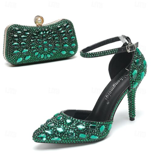 Women's Multicolor Rhinestone Wedding High Heel Shoes with Matching Clutch Bag 2025 - Image 7
