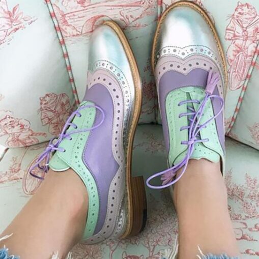 Women's Pink and Gray Glitter Wingtip Oxford Shoes with Chunky Sole - Stylish Lace-Up Brogues for Casual and Statement Outfits 2025 - Image 2