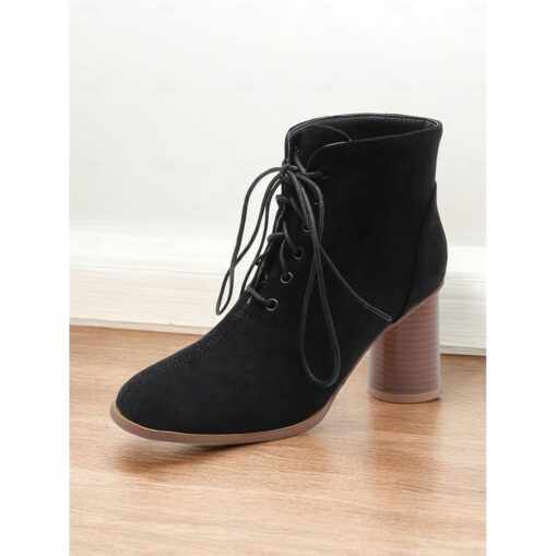 Women's Burgundy Lace-Up Ankle Boots – Vintage-Inspired Block Heel Booties for Stylish Fall and Winter Outfits 2025 - Image 2