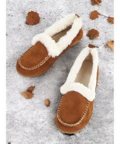 Women's Faux Suede Moccasin Slippers – Faux Fur Lined, Warm Indoor and Outdoor House Shoes with Stitch Detailing 2025